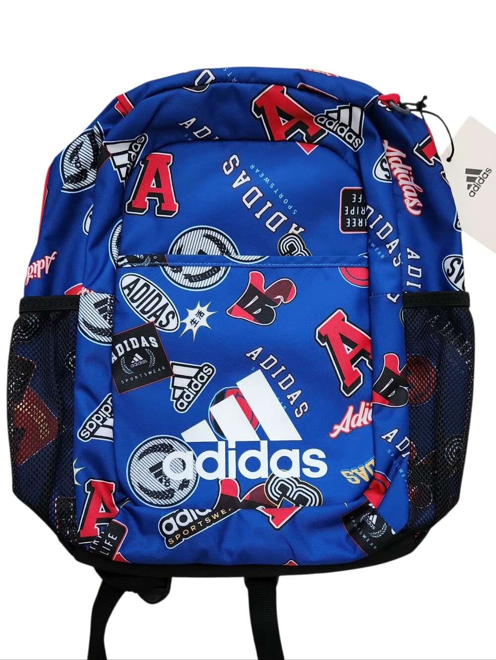NEW Adidas Blue Graphic Logo Backpack with Red Accents